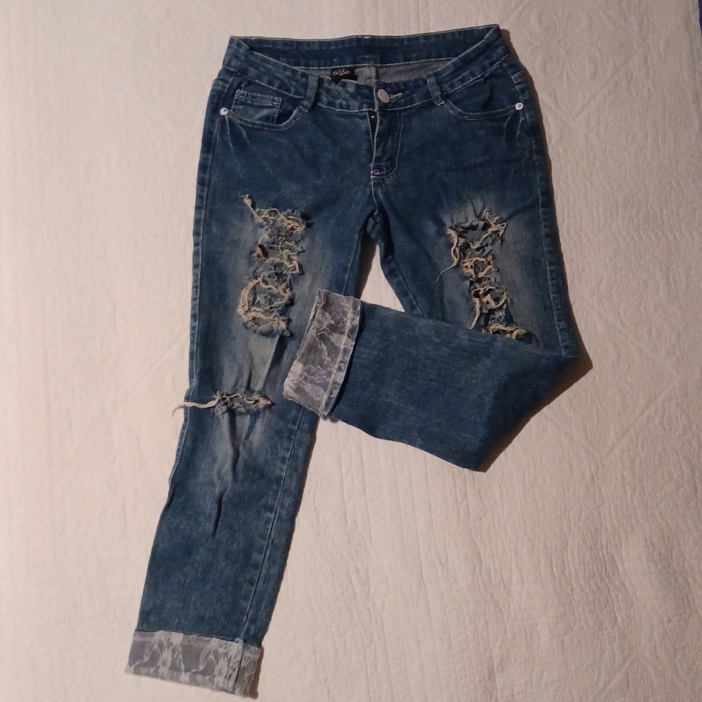 South Korean Distressed Low Rise Jeans (Juniors L, Adult Size 25)